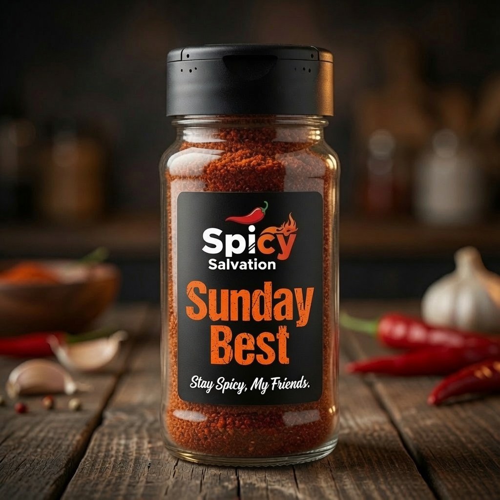 A jar of SpicySalvation Sunday Best Rub